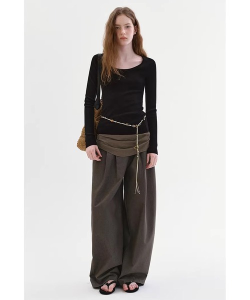 Fano Studios（ファノ ストゥディオズ）の「デザインウエスト レイヤード風 ワイドパンツ FX26K007【Fano Studios】【2026SS】（スラックス・レディース・ブラウン・S/M/L）」の5枚目の写真