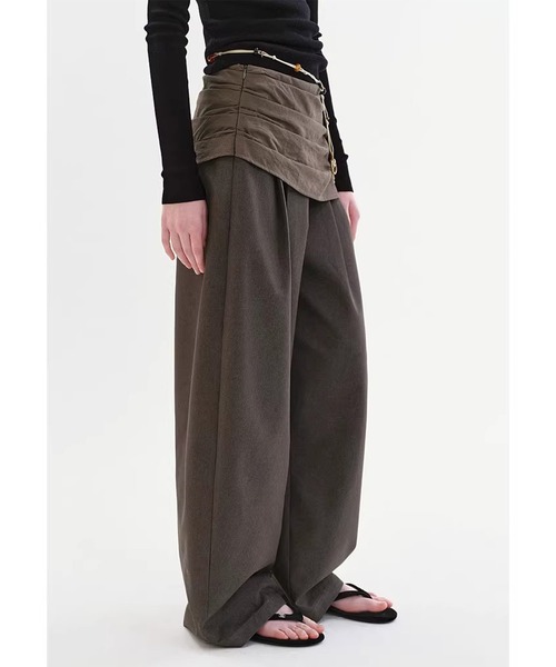 Fano Studios（ファノ ストゥディオズ）の「デザインウエスト レイヤード風 ワイドパンツ FX26K007【Fano Studios】【2026SS】（スラックス・レディース・ブラウン・S/M/L）」の7枚目の写真