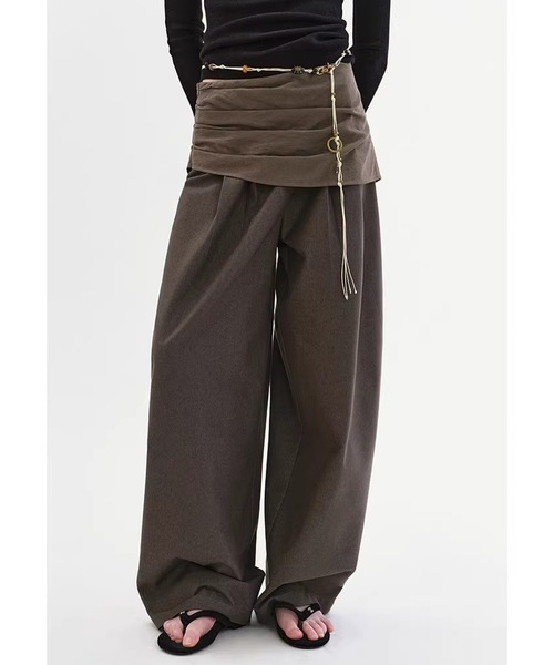 Fano Studios（ファノ ストゥディオズ）の「デザインウエスト レイヤード風 ワイドパンツ FX26K007【Fano Studios】【2026SS】（スラックス・レディース・ブラウン・S/M/L）」の9枚目の写真