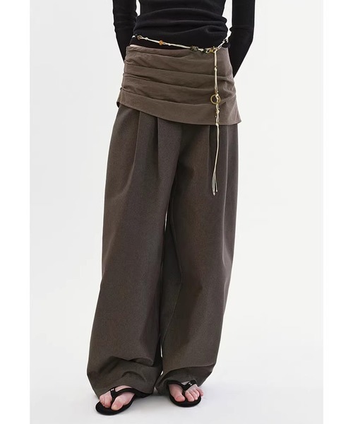 Fano Studios（ファノ ストゥディオズ）の「デザインウエスト レイヤード風 ワイドパンツ FX26K007【Fano Studios】【2026SS】（スラックス・レディース・ブラウン・S/M/L）」の10枚目の写真
