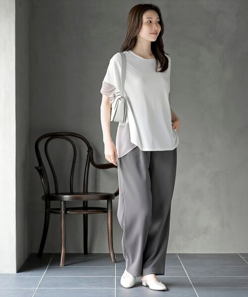 rps(アールピーエス)の「異素材切替ドルマンT(Tシャツ/カットソー・レディース・オフホワイト/グレー・フリー)」の3枚目の写真