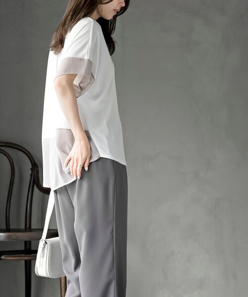 rps(アールピーエス)の「異素材切替ドルマンT(Tシャツ/カットソー・レディース・オフホワイト/グレー・フリー)」の4枚目の写真