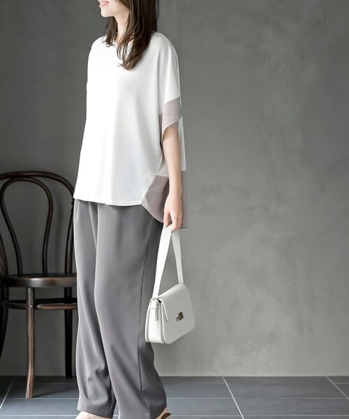 rps(アールピーエス)の「異素材切替ドルマンT(Tシャツ/カットソー・レディース・オフホワイト/グレー・フリー)」の6枚目の写真