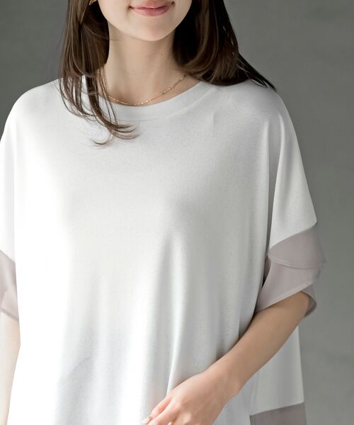 rps(アールピーエス)の「異素材切替ドルマンT(Tシャツ/カットソー・レディース・オフホワイト/グレー・フリー)」の7枚目の写真