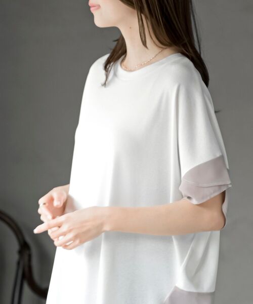 rps(アールピーエス)の「異素材切替ドルマンT(Tシャツ/カットソー・レディース・オフホワイト/グレー・フリー)」の8枚目の写真