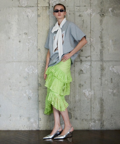 MAISON SPECIAL(メゾンスペシャル)の「Lace Tiered Skirt/レースティアードスカート(スカート・レディース・ライム/アイボリー・36/38)」の3枚目の写真