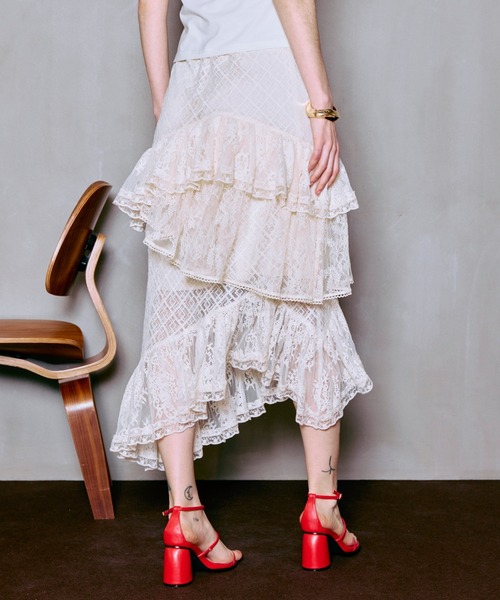 MAISON SPECIAL(メゾンスペシャル)の「Lace Tiered Skirt/レースティアードスカート(スカート・レディース・ライム/アイボリー・36/38)」の12枚目の写真