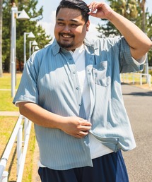 シャツ 半袖 メンズ 大きいサイズ クール&デオドラント ストライプ Hampton wear (ハンプトンウェア)