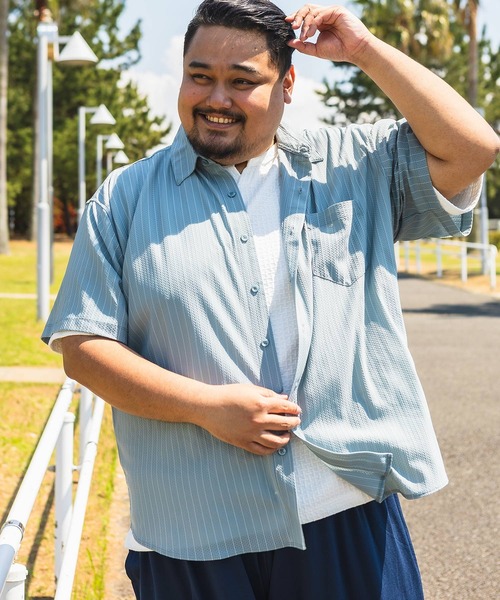 シャツ 半袖 メンズ 大きいサイズ クール&デオドラント ストライプ