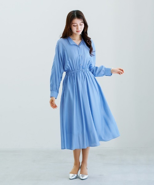 White Collection(ホワイトコレクション)の「【 上品に揺れる 】シルキーローン・ウエストシャーリングワンピース(ワンピース・レディース・サックスブルー/チャコールグレー/ネイビー・M)」の8枚目の写真
