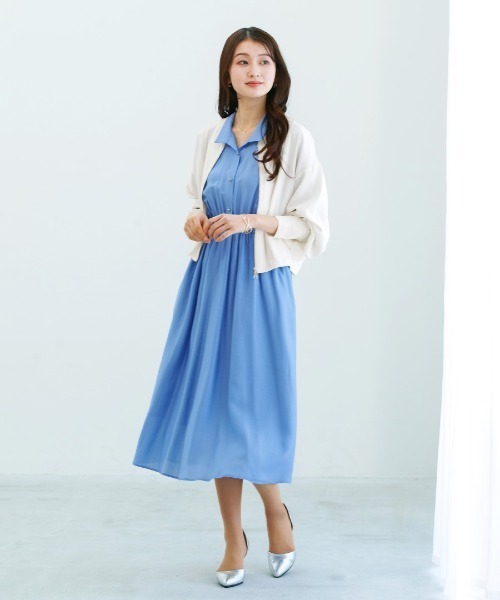 White Collection(ホワイトコレクション)の「【 上品に揺れる 】シルキーローン・ウエストシャーリングワンピース(ワンピース・レディース・サックスブルー/チャコールグレー/ネイビー・M)」の9枚目の写真