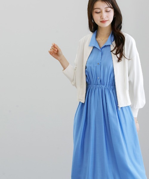 White Collection(ホワイトコレクション)の「【 上品に揺れる 】シルキーローン・ウエストシャーリングワンピース(ワンピース・レディース・サックスブルー/チャコールグレー/ネイビー・M)」の10枚目の写真