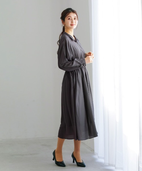 White Collection(ホワイトコレクション)の「【 上品に揺れる 】シルキーローン・ウエストシャーリングワンピース(ワンピース・レディース・サックスブルー/チャコールグレー/ネイビー・M)」の13枚目の写真