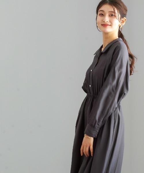 White Collection(ホワイトコレクション)の「【 上品に揺れる 】シルキーローン・ウエストシャーリングワンピース(ワンピース・レディース・サックスブルー/チャコールグレー/ネイビー・M)」の14枚目の写真