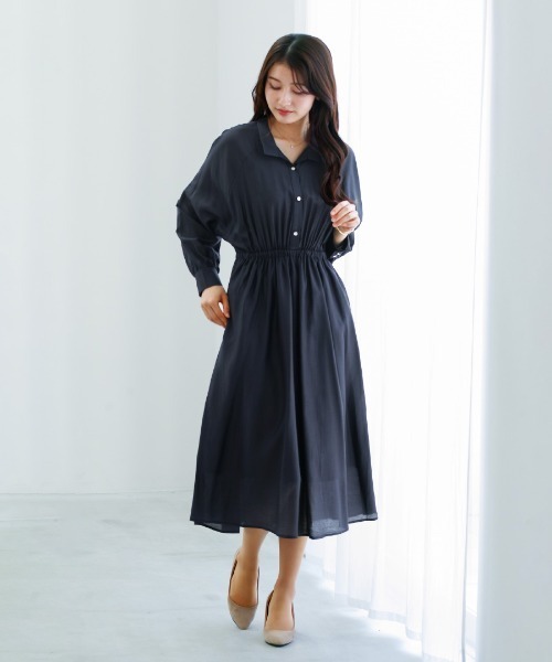 White Collection(ホワイトコレクション)の「【 上品に揺れる 】シルキーローン・ウエストシャーリングワンピース(ワンピース・レディース・サックスブルー/チャコールグレー/ネイビー・M)」の16枚目の写真