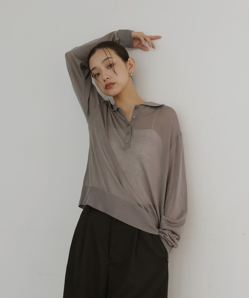 hellam(へラム)の「シアーポロニット(Tシャツ/カットソー・レディース・ブラック/アイボリー/ミント/グレー・FREE)」の3枚目の写真