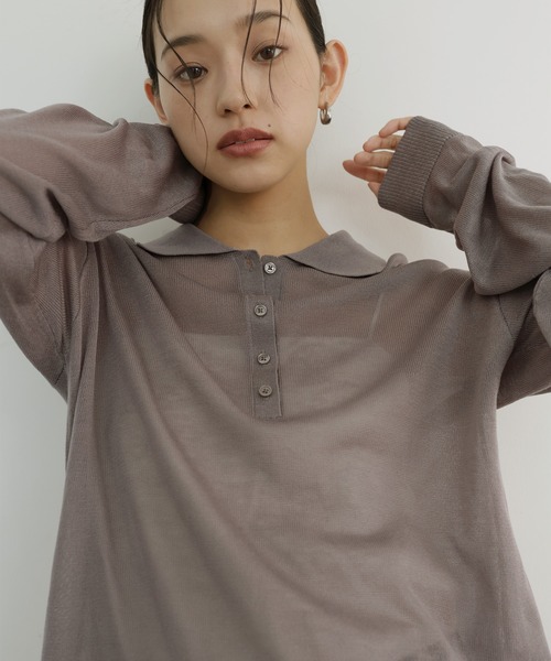 hellam(へラム)の「シアーポロニット(Tシャツ/カットソー・レディース・ブラック/アイボリー/ミント/グレー・FREE)」の10枚目の写真