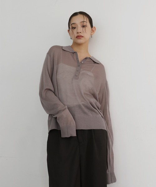 hellam(へラム)の「シアーポロニット(Tシャツ/カットソー・レディース・ブラック/アイボリー/ミント/グレー・FREE)」の14枚目の写真