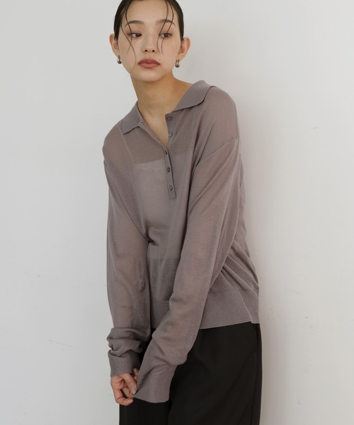 hellam(へラム)の「シアーポロニット(Tシャツ/カットソー・レディース・ブラック/アイボリー/ミント/グレー・FREE)」の15枚目の写真