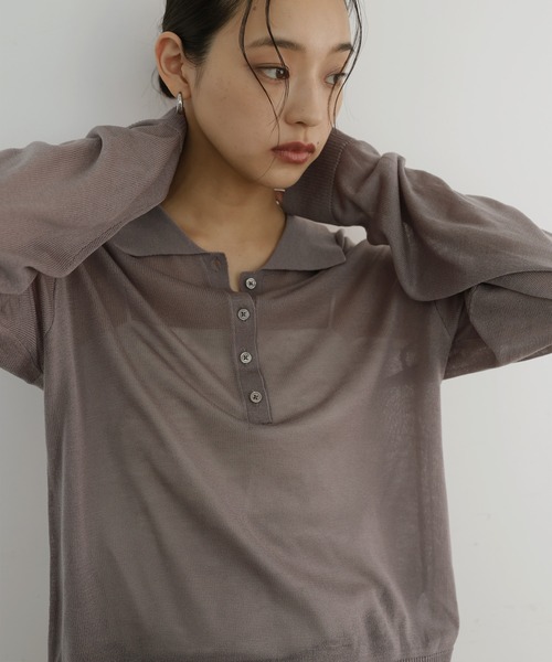 hellam(へラム)の「シアーポロニット(Tシャツ/カットソー・レディース・ブラック/アイボリー/ミント/グレー・FREE)」の18枚目の写真