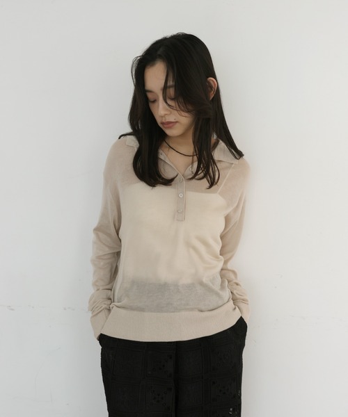 hellam(へラム)の「シアーポロニット(Tシャツ/カットソー・レディース・ブラック/アイボリー/ミント/グレー・FREE)」の22枚目の写真