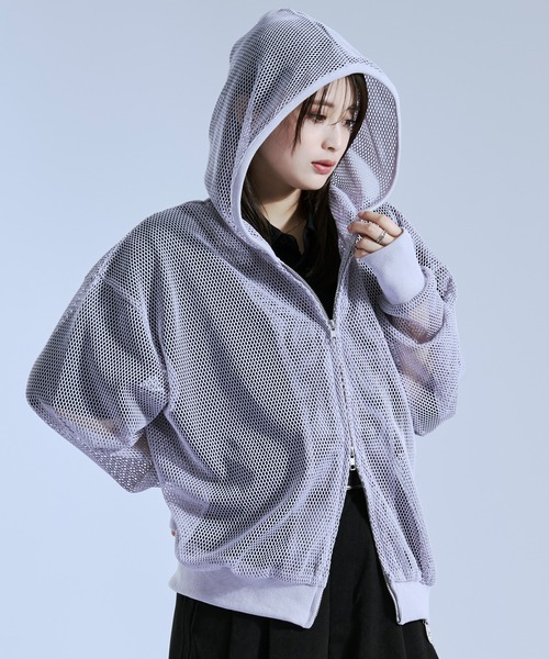 Ellno Loset(エルノロゼット)の「フィンガーホールツキダブルジップメッシュフーディ(パーカー・メンズ・ネイビー/ブラック/グレー・SMALL/LARGE/MEDIUM)」の2枚目の写真