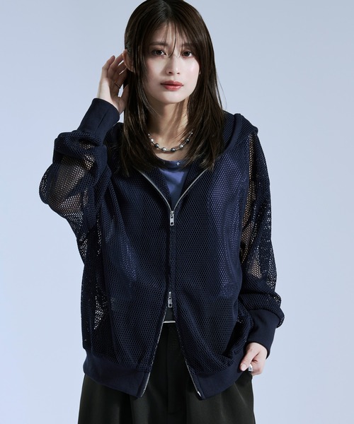 Ellno Loset(エルノロゼット)の「フィンガーホールツキダブルジップメッシュフーディ(パーカー・メンズ・ネイビー/ブラック/グレー・SMALL/LARGE/MEDIUM)」の19枚目の写真