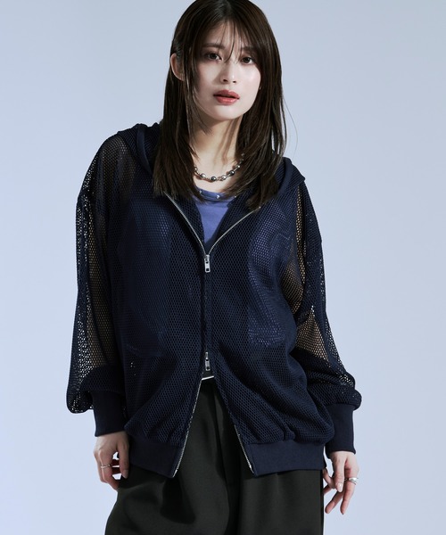 Ellno Loset(エルノロゼット)の「フィンガーホールツキダブルジップメッシュフーディ(パーカー・メンズ・ネイビー/ブラック/グレー・SMALL/LARGE/MEDIUM)」の18枚目の写真