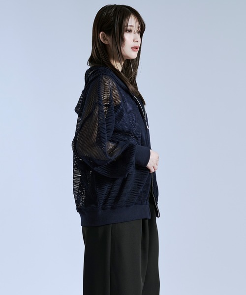 Ellno Loset(エルノロゼット)の「フィンガーホールツキダブルジップメッシュフーディ(パーカー・メンズ・ネイビー/ブラック/グレー・SMALL/LARGE/MEDIUM)」の9枚目の写真