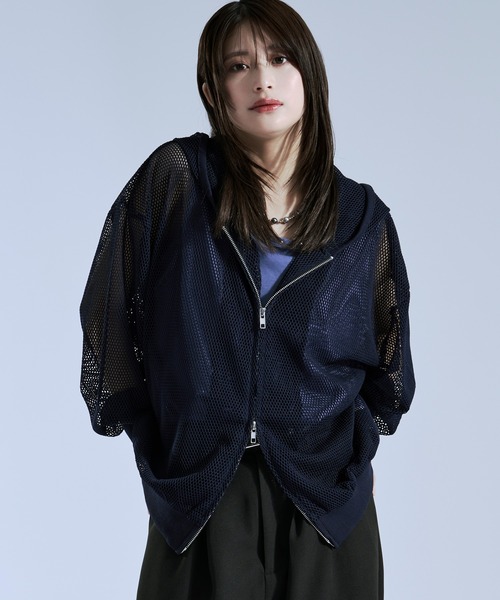Ellno Loset(エルノロゼット)の「フィンガーホールツキダブルジップメッシュフーディ(パーカー・メンズ・ネイビー/ブラック/グレー・SMALL/LARGE/MEDIUM)」の20枚目の写真