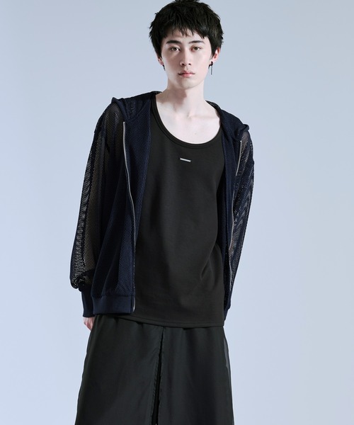 Ellno Loset(エルノロゼット)の「フィンガーホールツキダブルジップメッシュフーディ(パーカー・メンズ・ネイビー/ブラック/グレー・SMALL/LARGE/MEDIUM)」の7枚目の写真