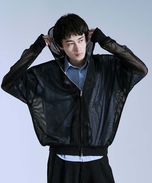 Ellno Loset(エルノロゼット)の「フィンガーホールツキダブルジップメッシュフーディ(パーカー・メンズ・ネイビー/ブラック/グレー・SMALL/LARGE/MEDIUM)」の16枚目の写真