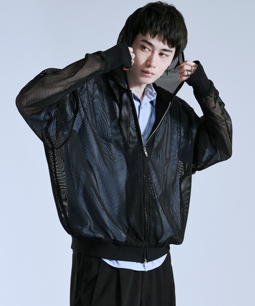 Ellno Loset(エルノロゼット)の「フィンガーホールツキダブルジップメッシュフーディ(パーカー・メンズ・ネイビー/ブラック/グレー・SMALL/LARGE/MEDIUM)」の15枚目の写真