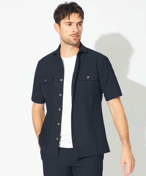 EPOCA UOMO(エポカウォモ)の「シアサッカーシャツ(シャツ/ブラウス・メンズ・ダークネイビー/グリーン系その他4・48/46)」の1枚目の写真