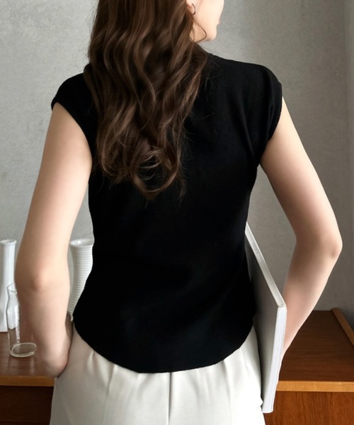 Eclat one(エクラワン)の「【Eclat one】タイデザイン フレンチスリーブ カットソー ◎(Tシャツ/カットソー・レディース・ホワイト/ブラック/ベージュ・FREE)」の14枚目の写真
