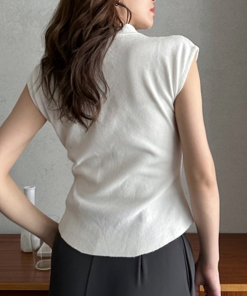 Eclat one(エクラワン)の「【Eclat one】タイデザイン フレンチスリーブ カットソー ◎(Tシャツ/カットソー・レディース・ホワイト/ブラック/ベージュ・FREE)」の7枚目の写真