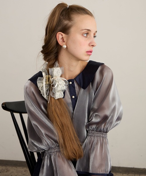 BONLECILL noir(ボンルシールノワール)の「【BONLECILL noir】シアードットリボンヘアクリップ(バレッタ/ヘアクリップ・レディース・アイボリー/グレー・FREE)」の2枚目の写真