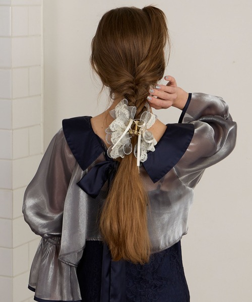 BONLECILL noir(ボンルシールノワール)の「【BONLECILL noir】シアードットリボンヘアクリップ(バレッタ/ヘアクリップ・レディース・アイボリー/グレー・FREE)」の11枚目の写真