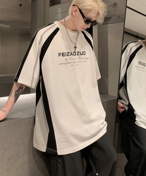 link lot(リンクロット)の「Y2Kラグランスリーブ半袖ロゴモノトーンTシャツ(Tシャツ/カットソー・メンズ・ホワイト/ブラック・M/L)」の2枚目の写真