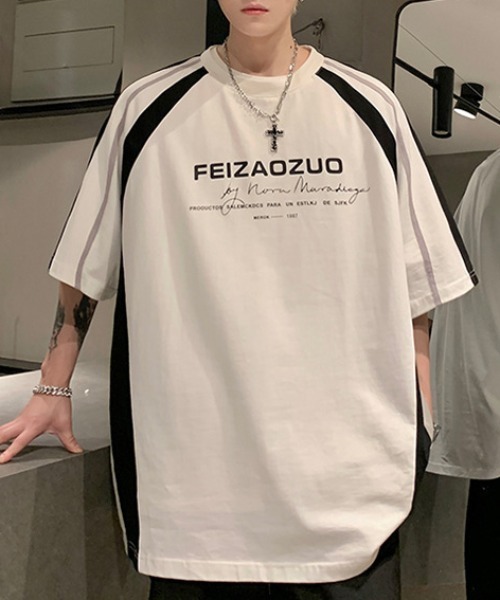 link lot(リンクロット)の「Y2Kラグランスリーブ半袖ロゴモノトーンTシャツ(Tシャツ/カットソー・メンズ・ホワイト/ブラック・M/L)」の3枚目の写真