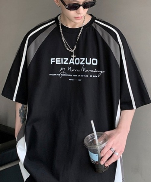 link lot(リンクロット)の「Y2Kラグランスリーブ半袖ロゴモノトーンTシャツ(Tシャツ/カットソー・メンズ・ホワイト/ブラック・M/L)」の6枚目の写真
