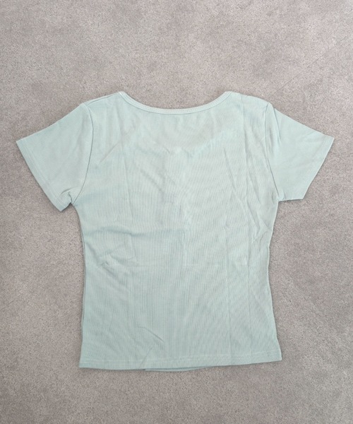 SHEPP(シープ)の「フロントボタン レーストリム ヘンリーネックリブ半袖Tシャツ(Tシャツ/カットソー・レディース・ホワイト/ミント・M/S)」の22枚目の写真