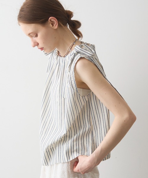 Crisp(クリスプ)の「ribbon accent stripe blouse / リボンアクセントストライプブラウス(シャツ/ブラウス・レディース・ブルー/ネイビー・FREE)」の1枚目の写真