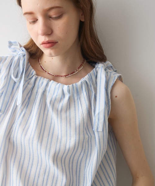 Crisp(クリスプ)の「ribbon accent stripe blouse / リボンアクセントストライプブラウス(シャツ/ブラウス・レディース・ブルー/ネイビー・FREE)」の14枚目の写真