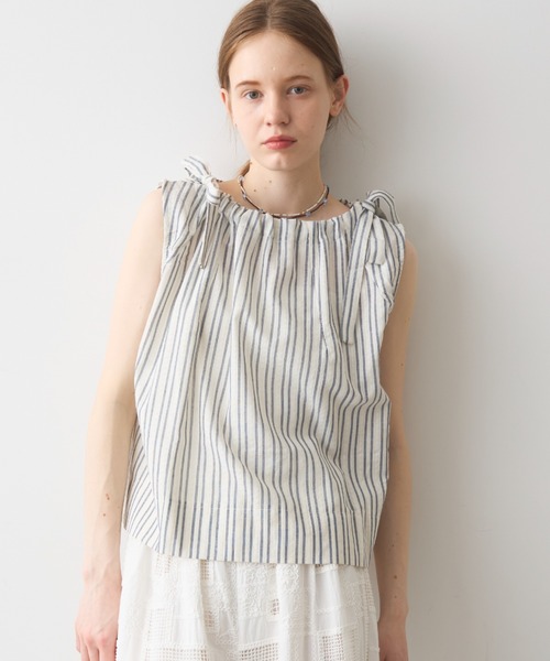 Crisp(クリスプ)の「ribbon accent stripe blouse / リボンアクセントストライプブラウス(シャツ/ブラウス・レディース・ブルー/ネイビー・FREE)」の3枚目の写真