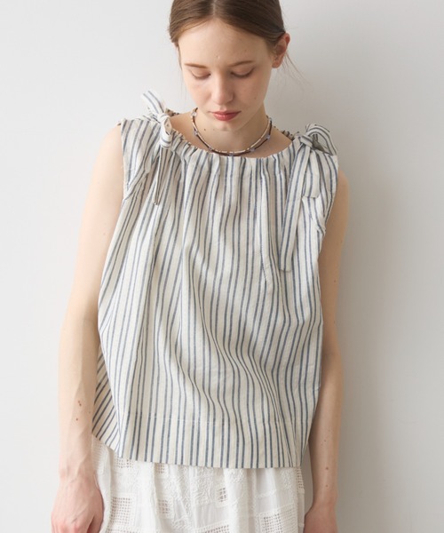 Crisp(クリスプ)の「ribbon accent stripe blouse / リボンアクセントストライプブラウス(シャツ/ブラウス・レディース・ブルー/ネイビー・FREE)」の4枚目の写真