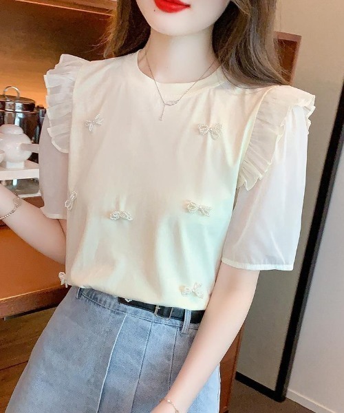 AMAJI(アマジ)の「レース シフォン プルオーバーブラウス(シャツ/ブラウス・レディース・ホワイト/ベージュ・X-LARGE/LARGE/MEDIUM/SMALL)」の1枚目の写真