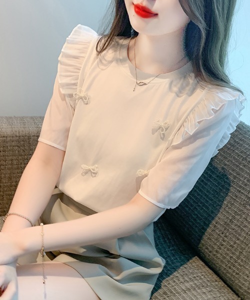 AMAJI(アマジ)の「レース シフォン プルオーバーブラウス(シャツ/ブラウス・レディース・ホワイト/ベージュ・X-LARGE/LARGE/MEDIUM/SMALL)」の5枚目の写真