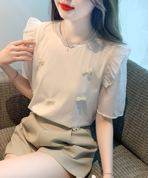 AMAJI(アマジ)の「レース シフォン プルオーバーブラウス(シャツ/ブラウス・レディース・ホワイト/ベージュ・X-LARGE/LARGE/MEDIUM/SMALL)」の3枚目の写真