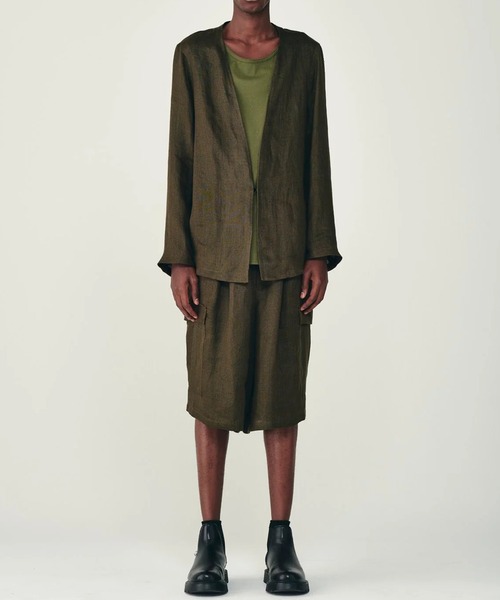 markaware(マーカウェア)の「【marka/マーカ】リネンガーゼダブルクロス ミニマリストジャケット / MINIMALIST JACKET(テーラードジャケット・メンズ・ブラック/ダークグリーン・1/2)」の4枚目の写真